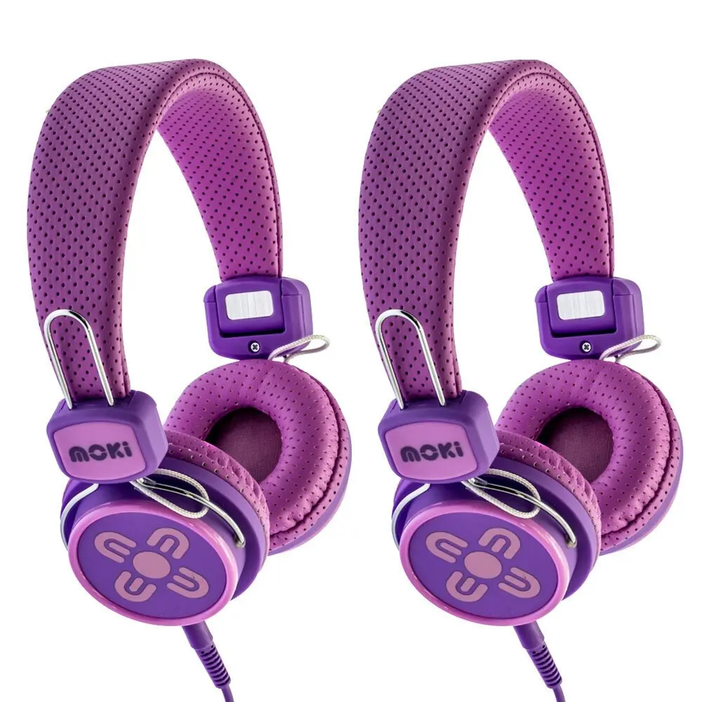 2PK Moki Kid Safe Volume Limited Headphones Over Ear Cup Headband Kids 3y+ PK/PP