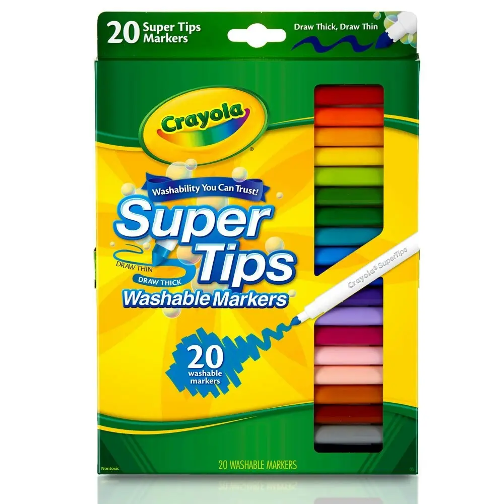 20pc Crayola Super Tips Washable Coloured Non Toxic Markers Art Crafts Kids 3y+