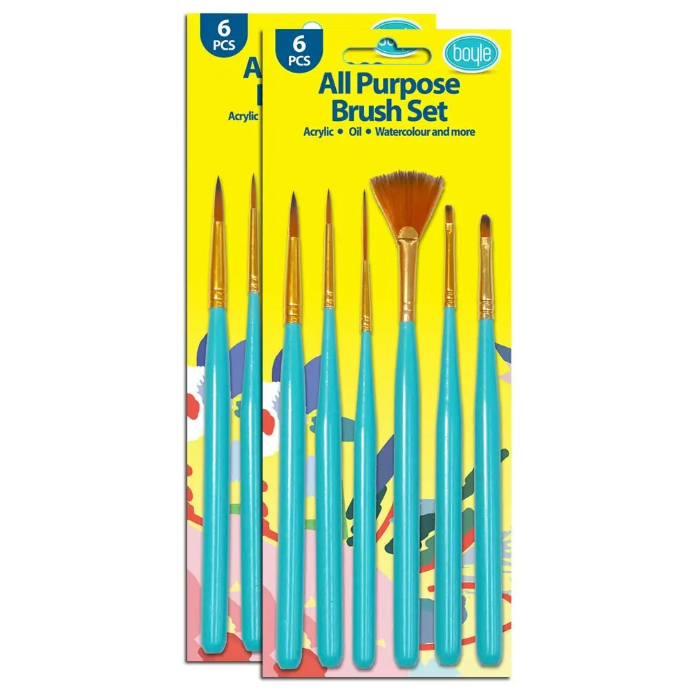 2x 6pc Boyle All Purpose Art/Craft Paint Brush Round/Thin/Flat/Filbert/Fan Set