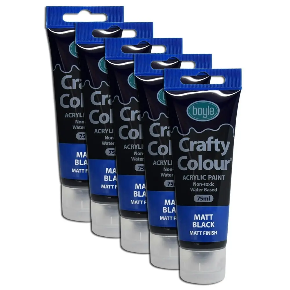 5x Crafty Colour Art/Craft 75ml Non-Toxic Acrylic Paint Tube Black Matt Finish