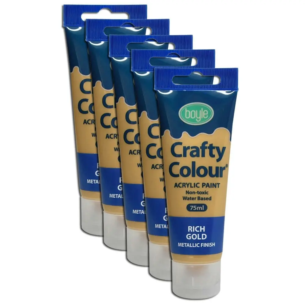 5x Crafty Colour Art 75ml Acrylic Paint Tube Water-Based Metallic Rich Gold