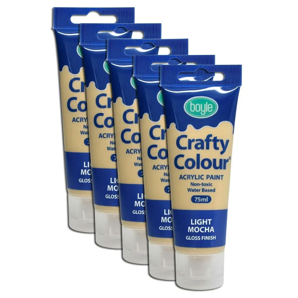 5x Crafty Colour Art/Craft Water-Based 75ml Acrylic Gloss Paint Tube Light Mocha