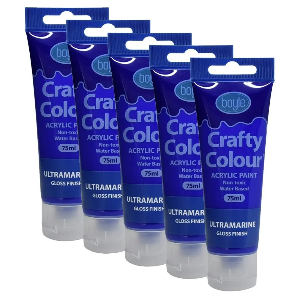 5x Crafty Colour Water-Based 75ml Acrylic Paint Art Non-Toxic Gloss Ultramarine