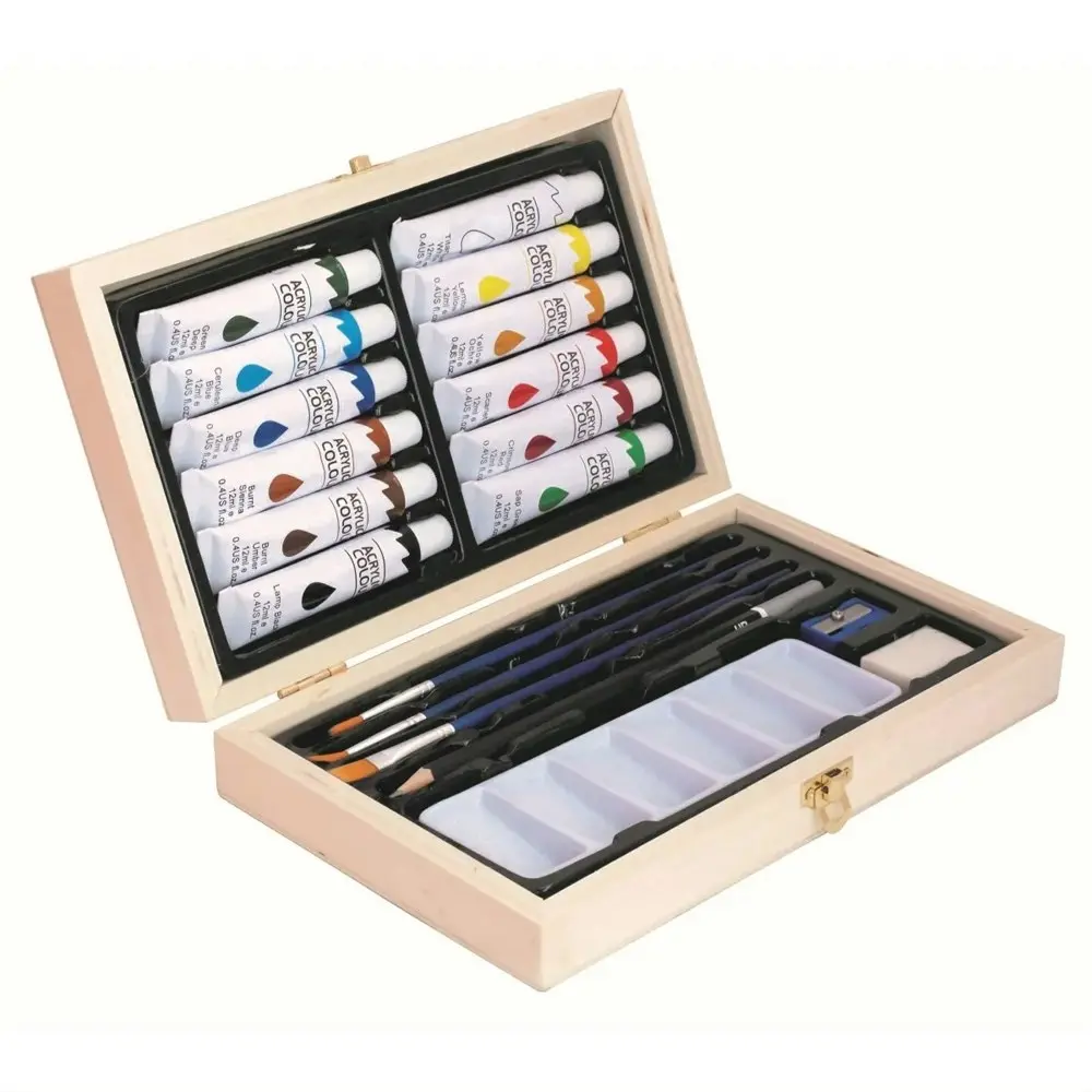 20pc Jasart Acrylic Painting Art/Craft Tubes Set w/ Portable Wooden Box Case