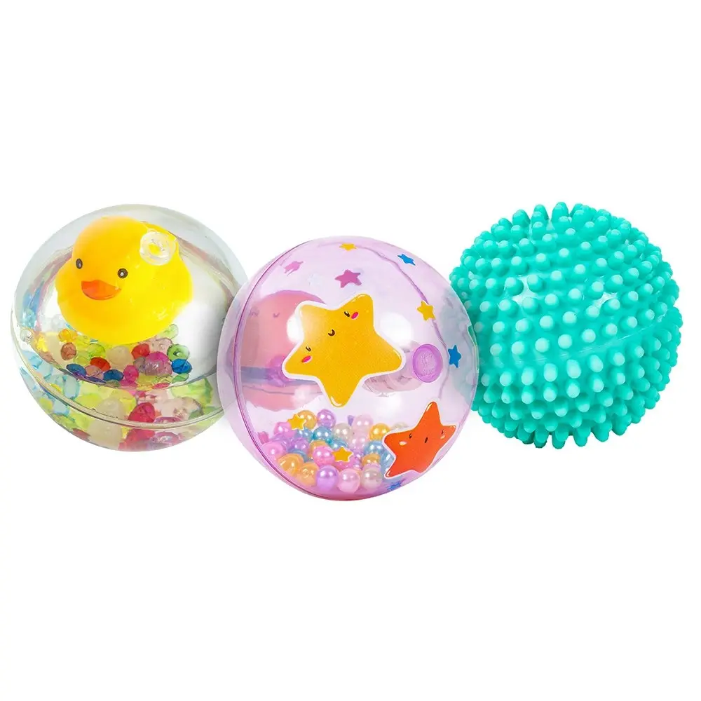 3pc Hello Sunshine Kids/Children Sensory Duck/Light Up/Nobby Balls 7.5cm Toy 6m+