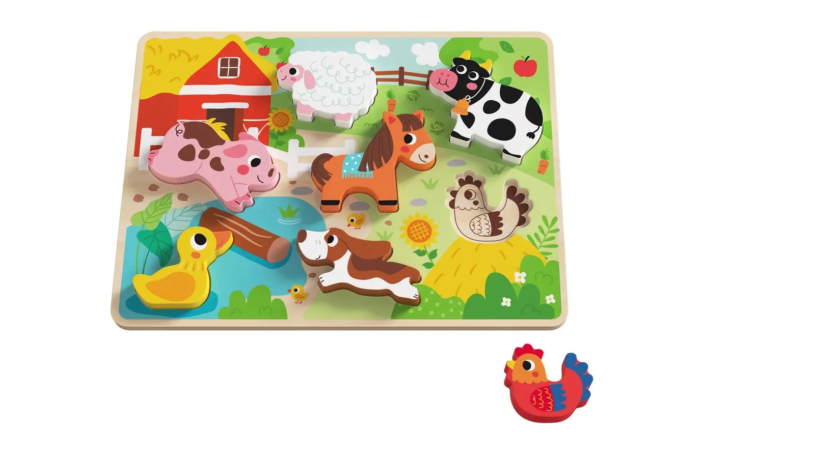 Tooky Toy Children's/Kids Chunky Blocks Farm Themed Motor Skills Puzzle 12m+