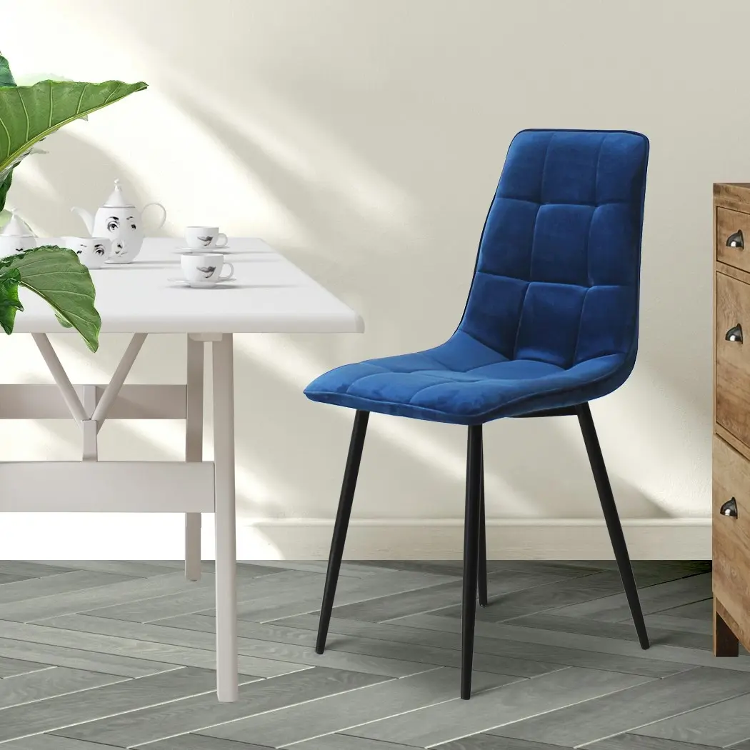 Levede 4x Dining Chairs Kitchen Velvet Chair Lounge Room Retro Padded Seat Blue