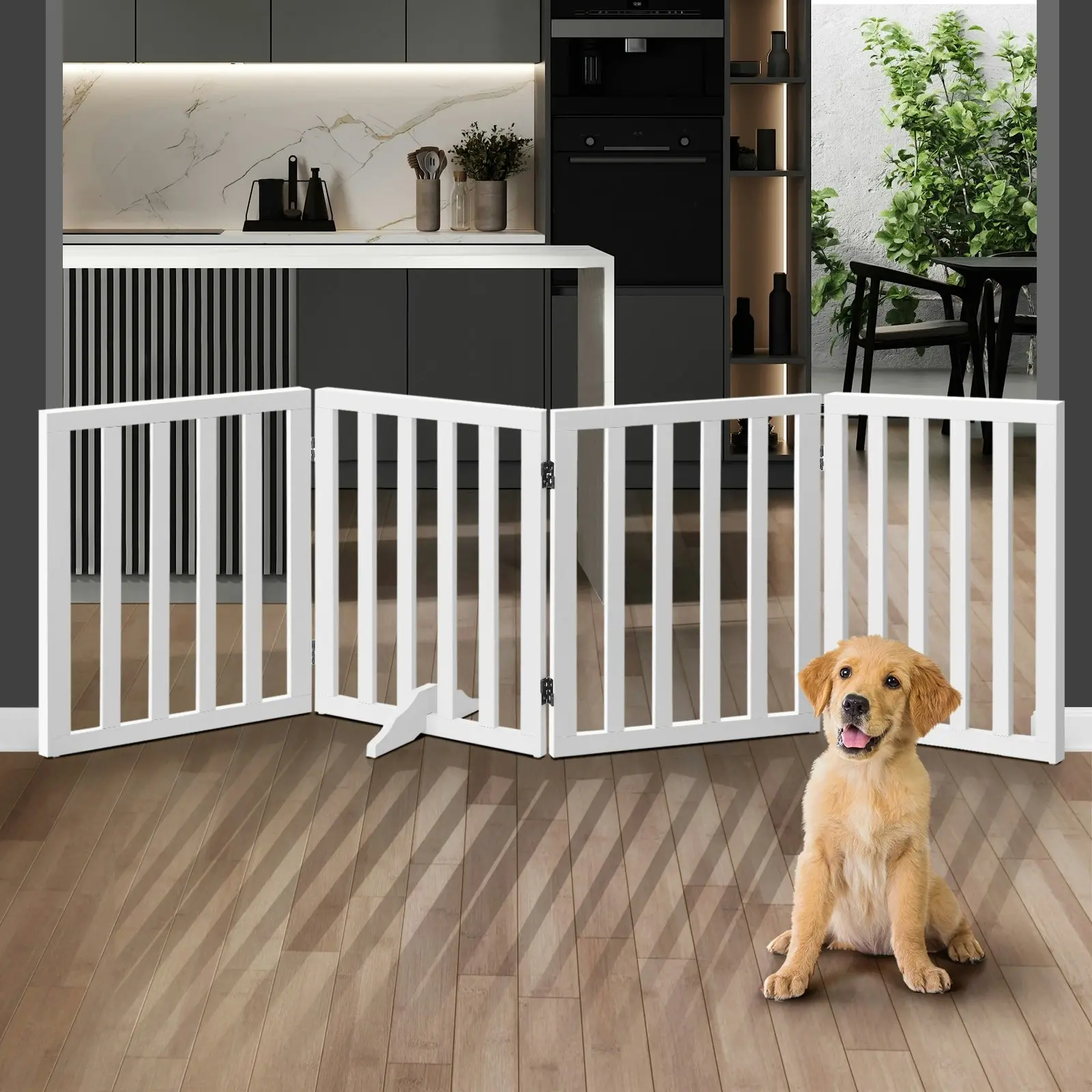 Alopet Wooden Pet Gate Dog Fence Safety Stair Barrier Security Door 4 Panels