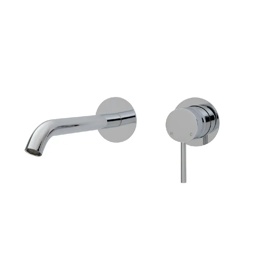 Fienza Kaya Wall Basin/ Bath Mixer Set Round Plate 200mm Outlet Chrome 228104-200