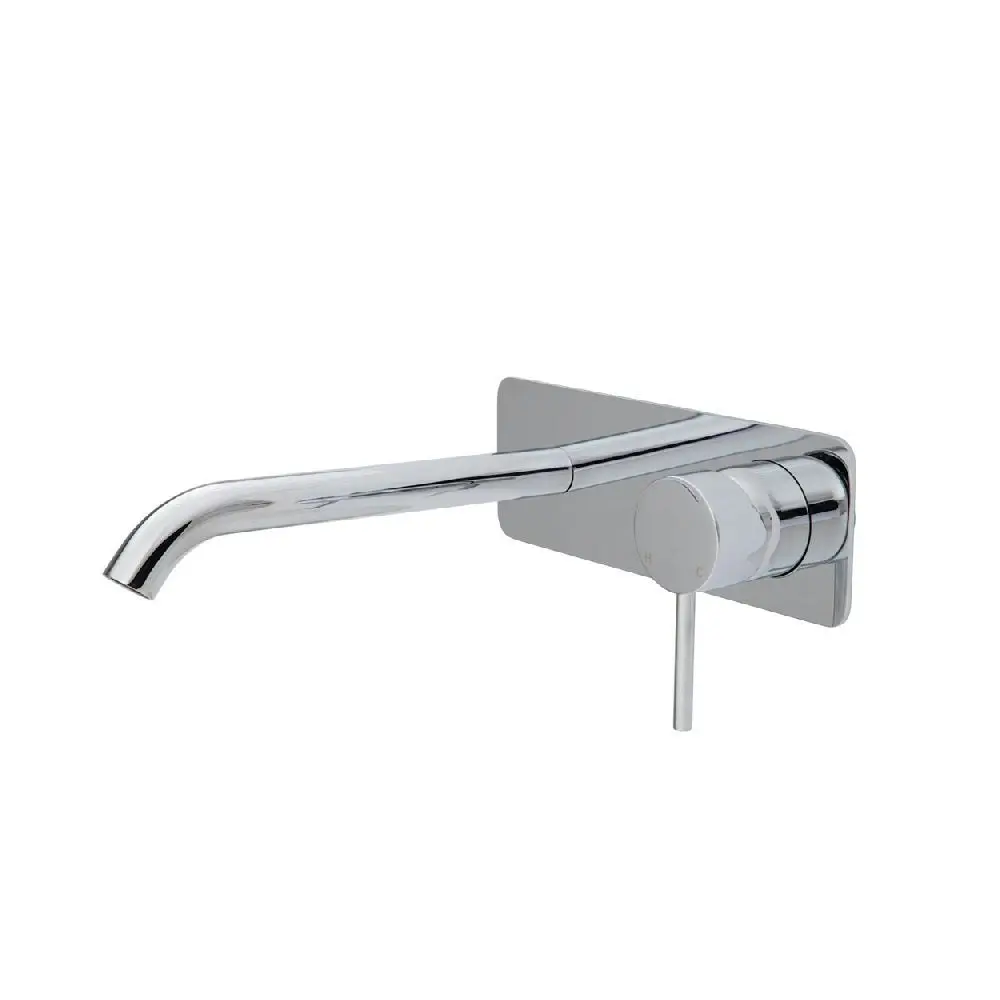 Fienza Kaya Wall Basin/ Bath Mixer Set Soft Square Plate 200mm Outlet Chrome 228106-200