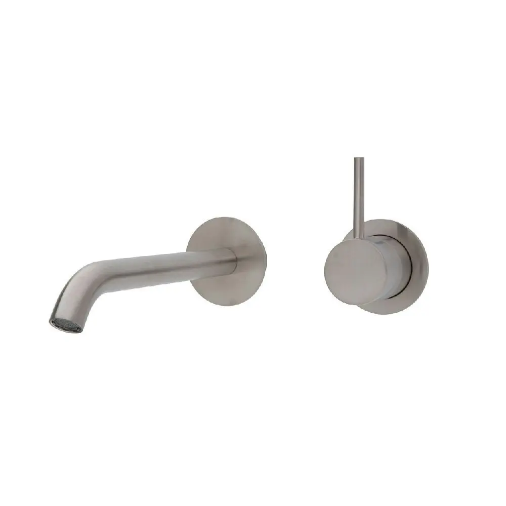 Fienza Kaya Up Wall Basin/ Bath Mixer Set Round Plate 200mm Outlet Brushed Nickel 228118BN-200