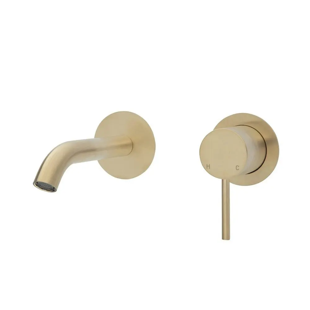 Fienza Kaya Wall Basin/ Bath Mixer Set Round Plate 160mm Outlet Urban Brass 228104UB