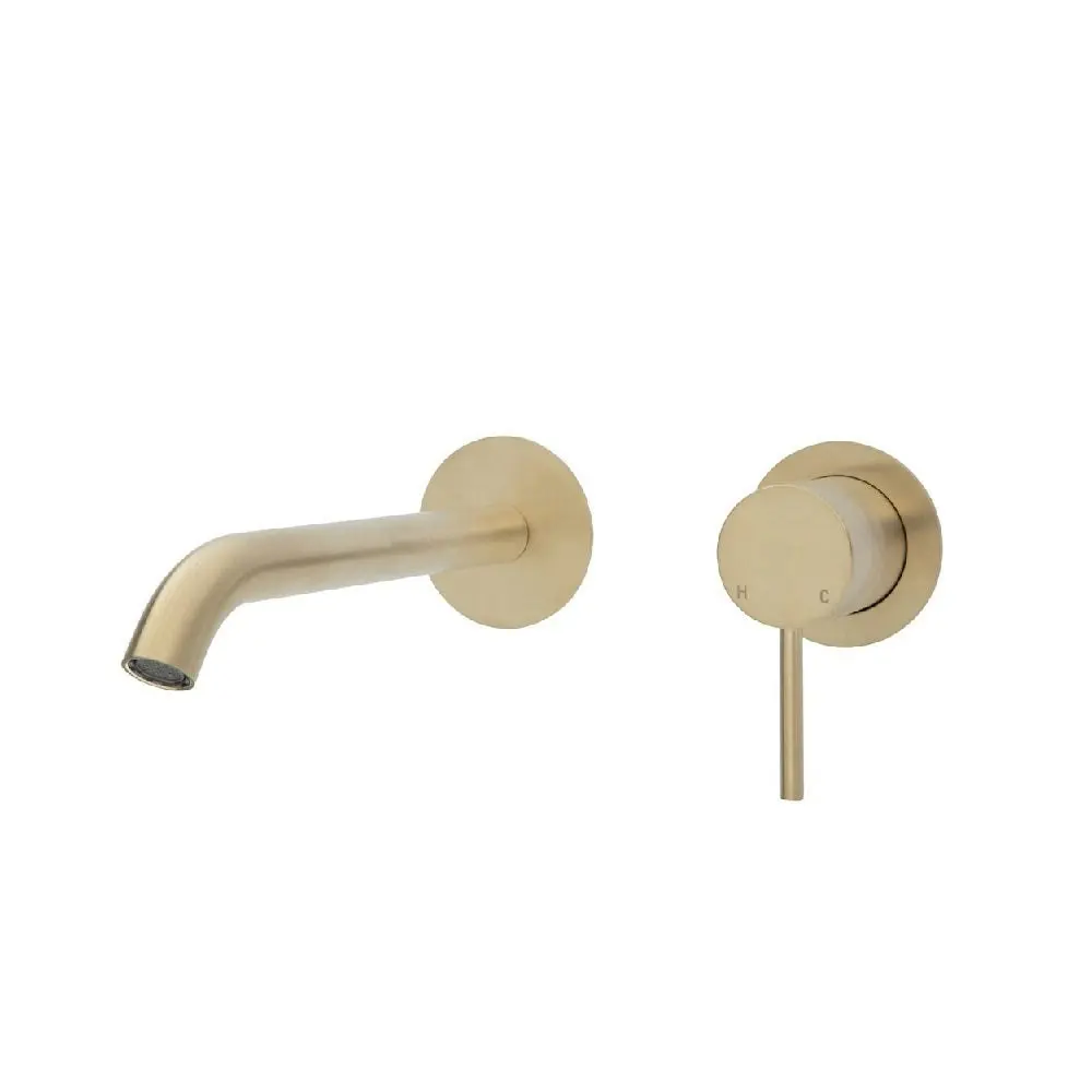 Fienza Kaya Wall Basin/ Bath Mixer Set Round Plate 200mm Outlet Urban Brass 228104UB-200