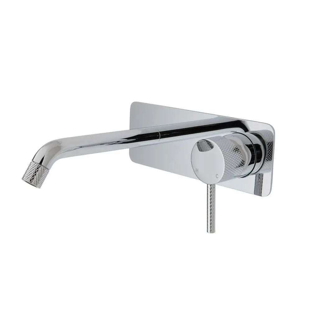 Fienza Axle Basin/ Bath 160mm Wall Mixer Set Soft Square Plate Chrome 231106