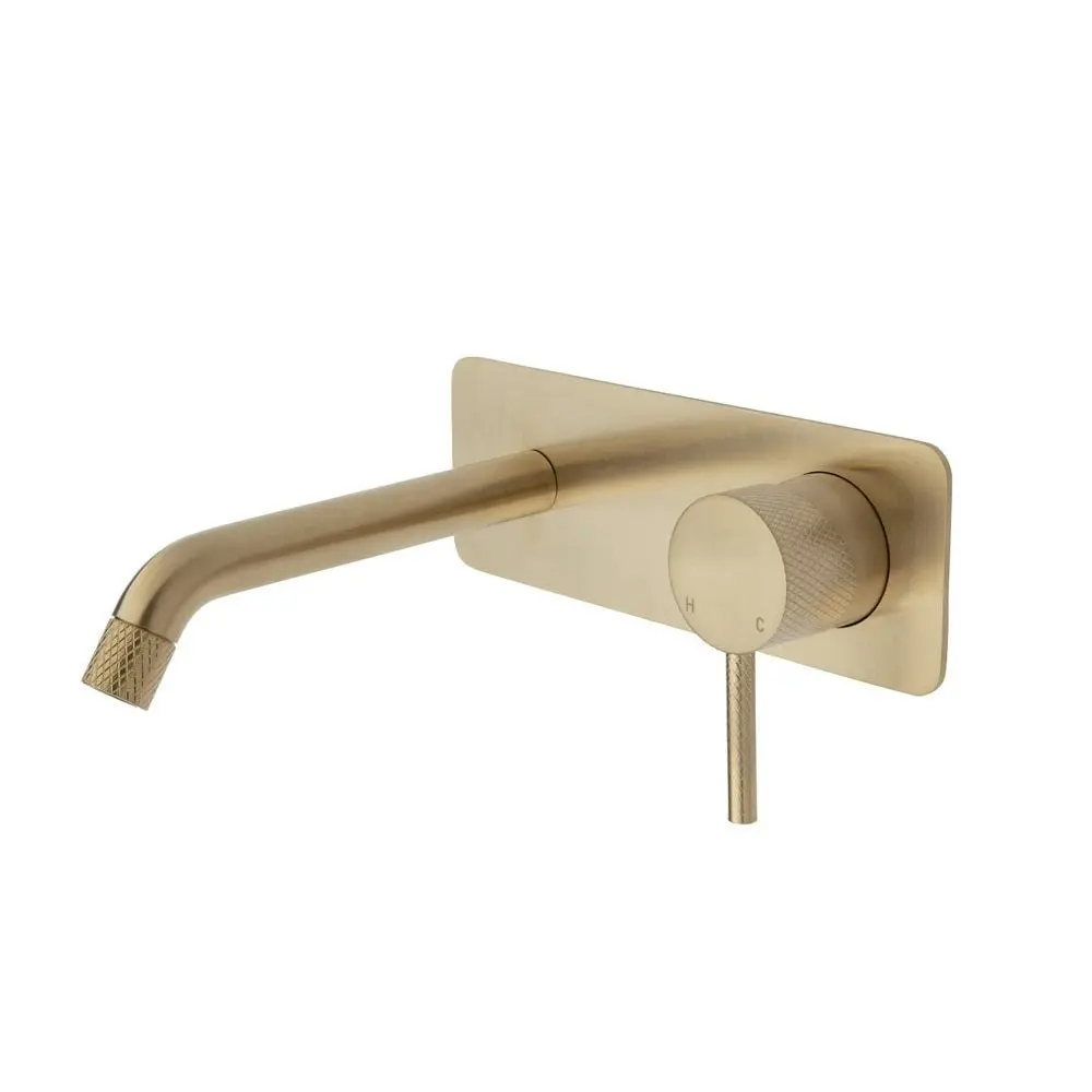 Fienza Axle Basin/ Bath 160mm Wall Mixer Set Soft Square Plate Urban Brass 231106UB