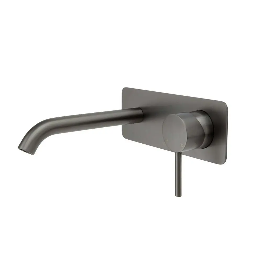 Fienza Kaya Wall Basin/Bath Mixer Set Square 160mm Outlet Gun Metal 228106GM