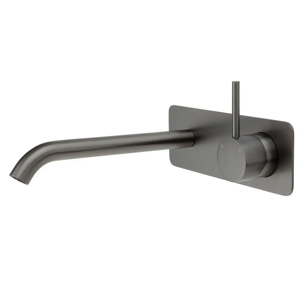 Fienza Kaya Up Wall Basin/Bath Mixer Set Square 200mm Outlet Gun Metal 228119GM-200