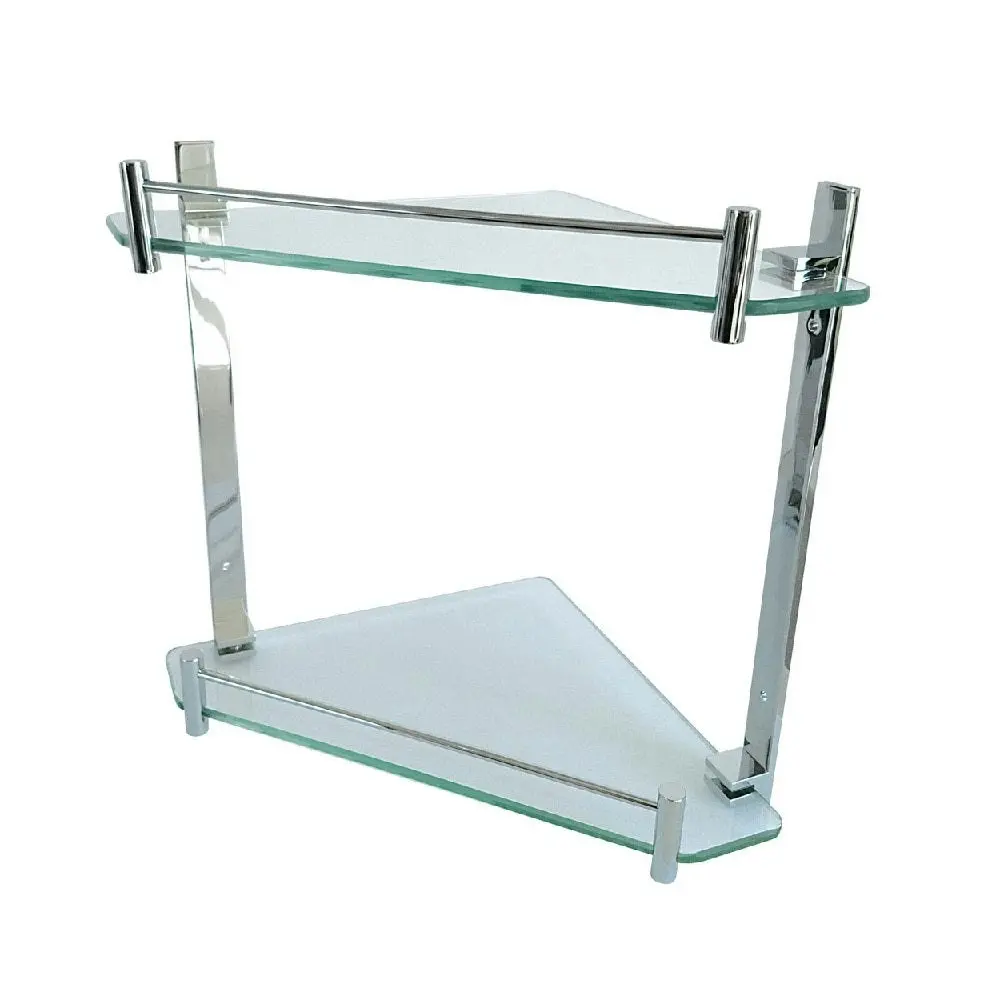 Fienza Modena Glass Corner Shelf Double Chrome E230A