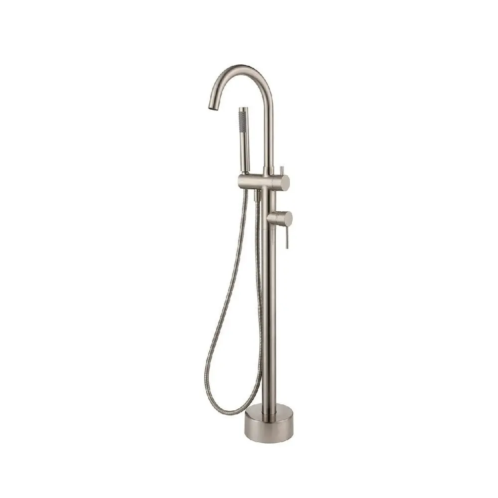 Fienza Kaya Floor Mounted Bath Mixer with Hand Shower Brushed Nickel 213113BN