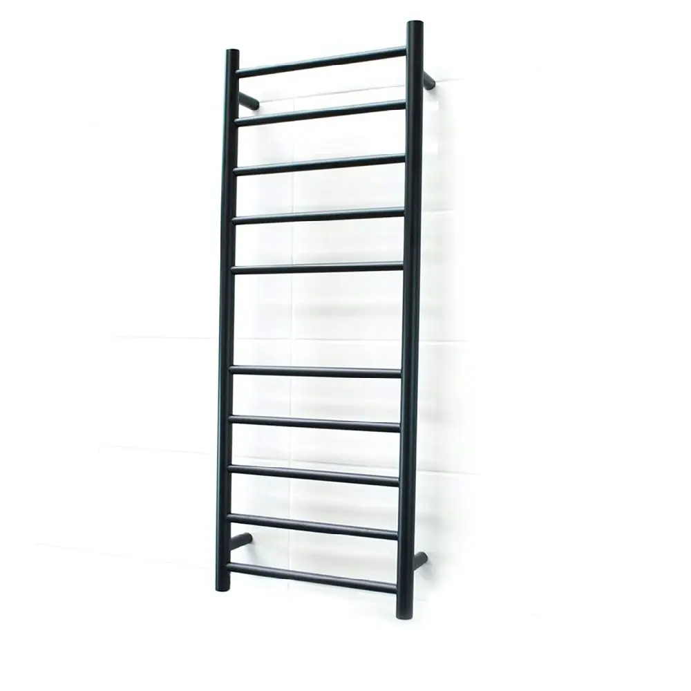 Radiant Matte Black 430 x 1100mm Round Heated Towel Rail (Left Wiring) BRTR430LEFT