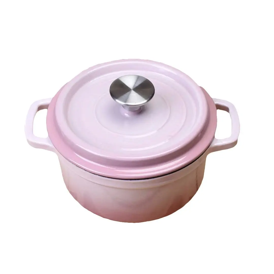 Soga 26cm Pink Cast Iron Ceramic Stewpot Casserole Stew Cooking Pot With Lid