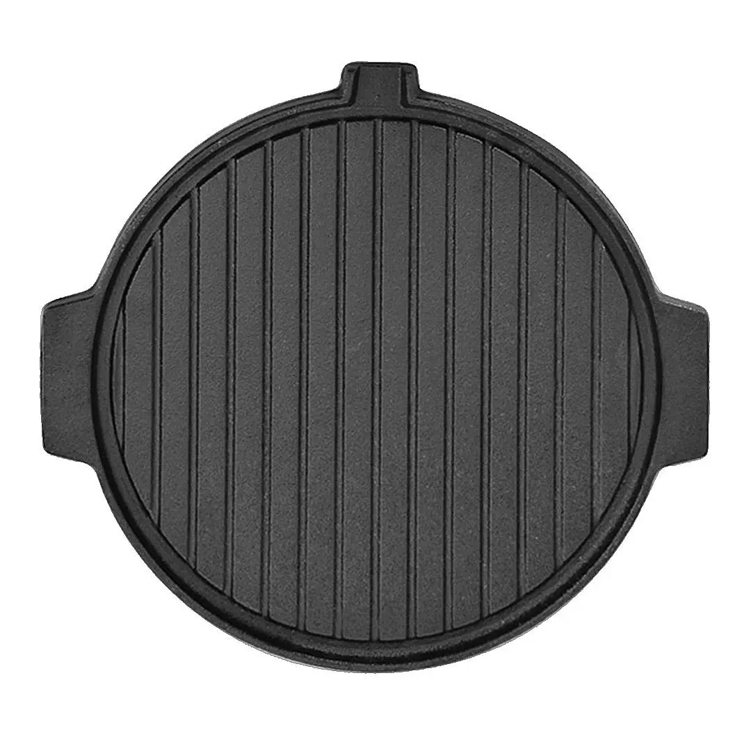 Soga 30CM Round Cast Iron Korean BBQ Grill Plate with Handles and Drip Lip