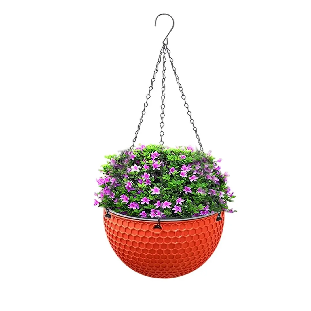 Soga Red Small Hanging Resin Flower Pot Self Watering Basket Planter Outdoor Garden Decor