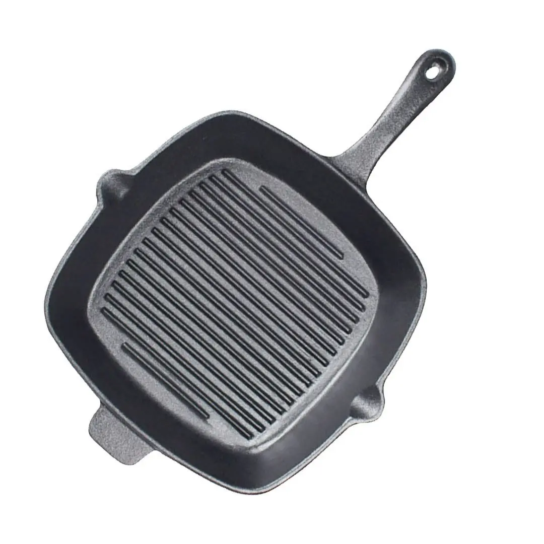 Soga 26cm Square Ribbed Cast Iron Frying Pan SkilletSteak Sizzle Platter with Handle