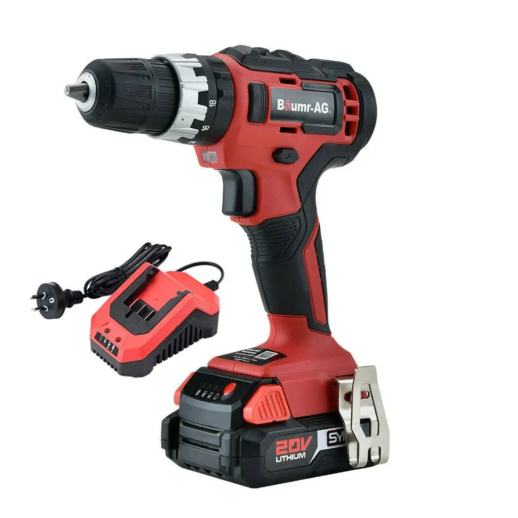 Baumr-AG 20V Cordless Drill Hammer Function Tool Kit Lithium Battery Powered Impact Driver