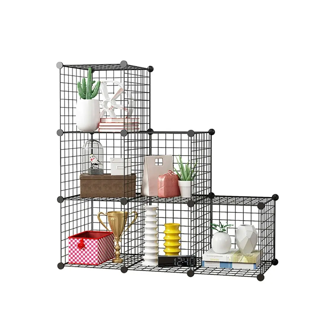 Soga Black Portable 6-Cube 3 Column Storage Organiser Foldable DIY Modular Grid Space Saving Shelf