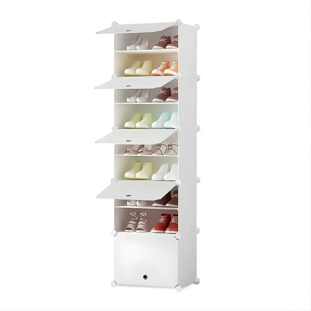 Soga 8 Tier White Shoe Rack Organizer Sneaker Footwear Storage Stackable Stand Cabinet Portable Wardrobe with Cover