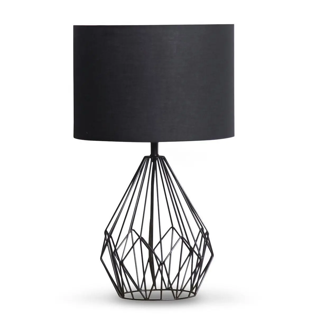 Metal Wire Table Lamp In Black Finish With Black Drum Shade