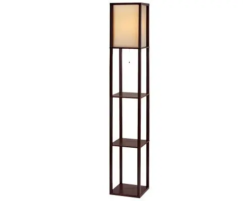 Floor Lamp Vintage Reding Light Stand Wood Shelf Storage Organizer Home