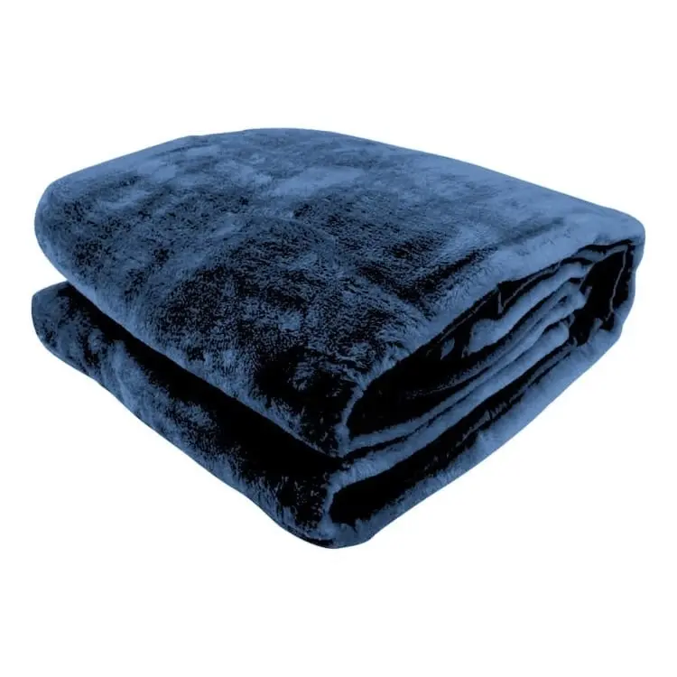 Laura Hill Faux Mink Blanket 800gsm Heavy Double Sided   Navy Blue