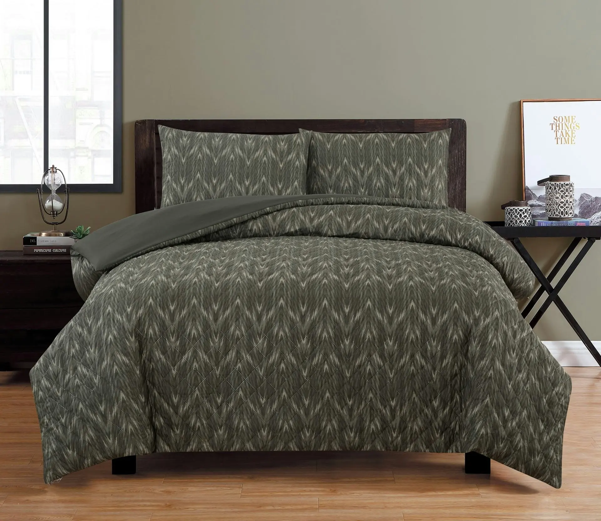 ARDOR BOUDOIR "Oak" EMBOSSED QUILT COVER SET - KHAKI