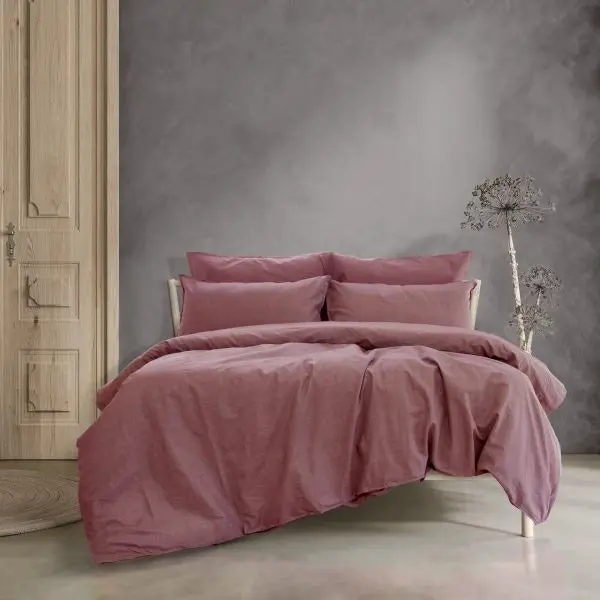 ARDOR BOUDOIR "Embre" Linen Look Washed Cotton QUILT COVER SET - PLUM