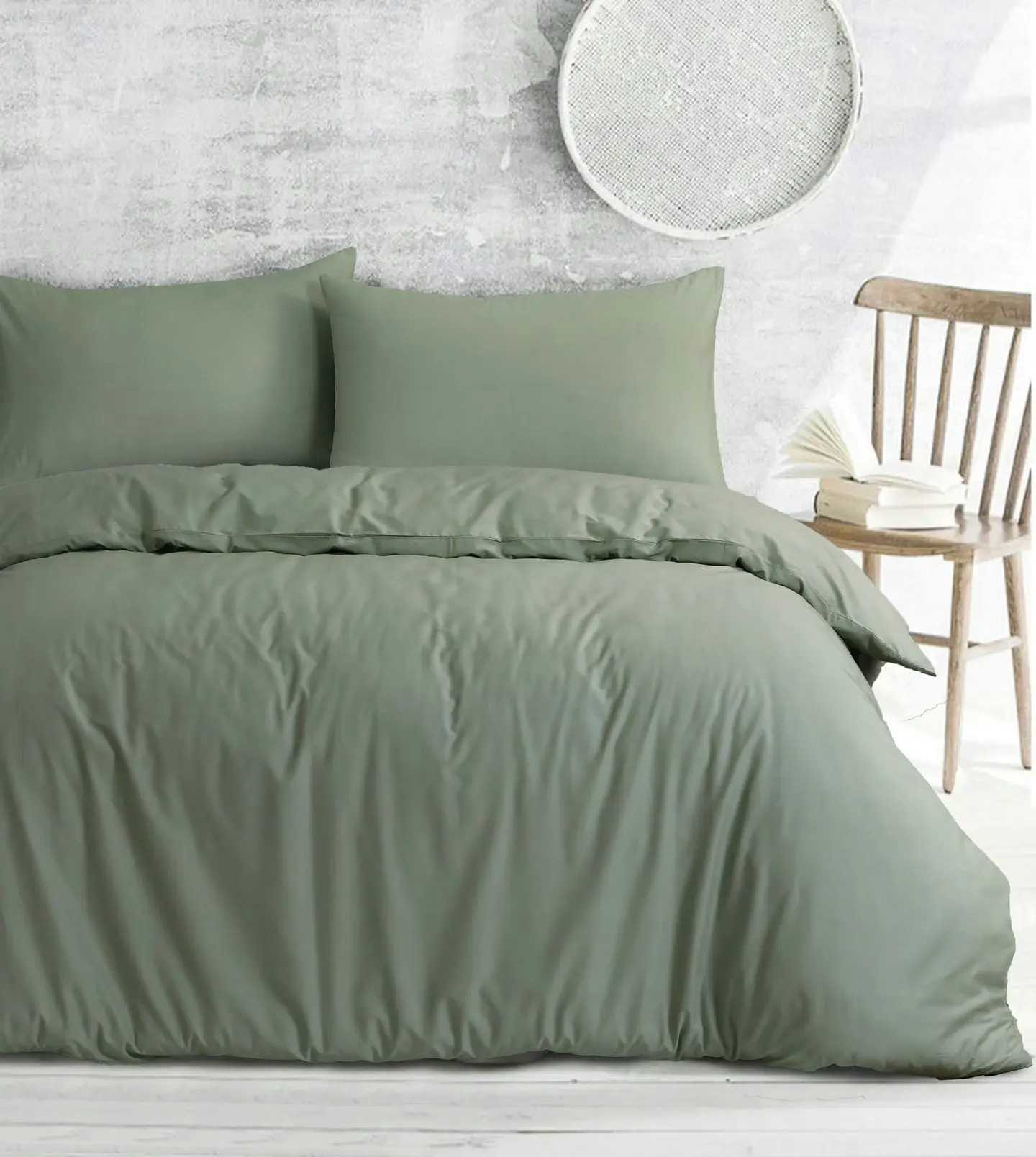 Amsons Royale Cotton Quilt Duvet Doona Cover Set with Europeon pillowcases - Light Sage