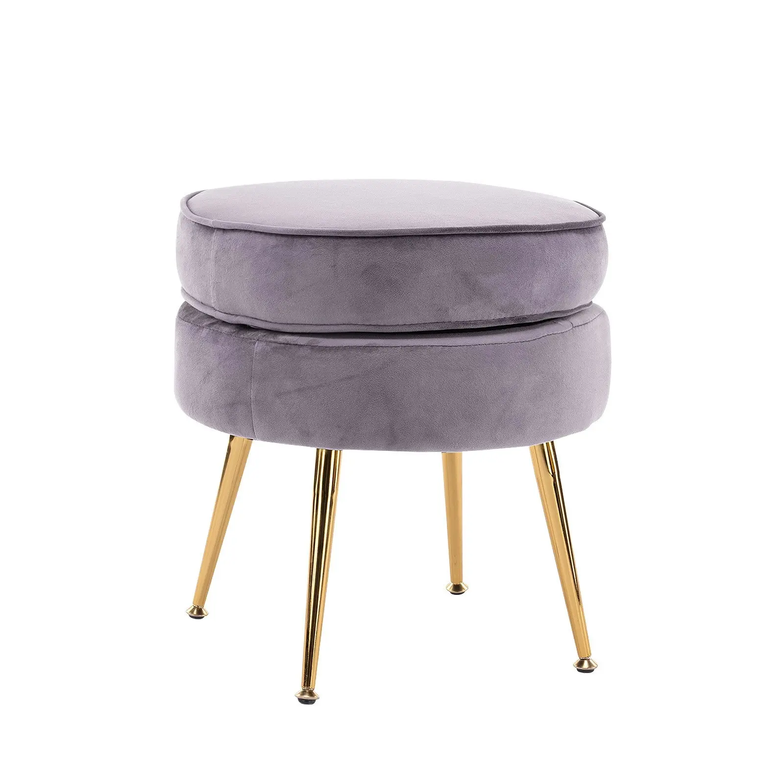 Foot Stool Ottoman Velvet Metal Leg Round - GREY