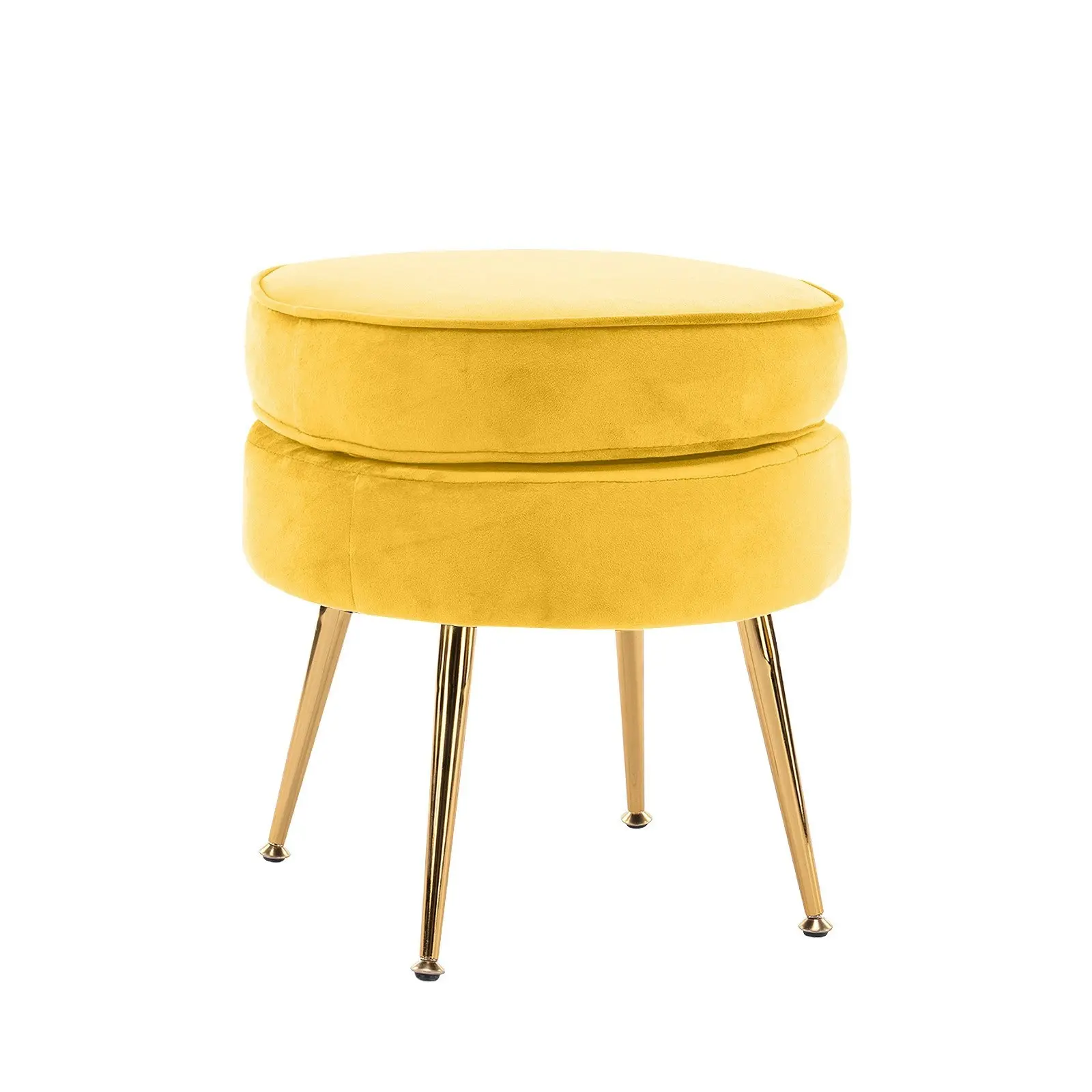 Foot Stool Ottoman Velvet Metal Leg Round - YELLOW