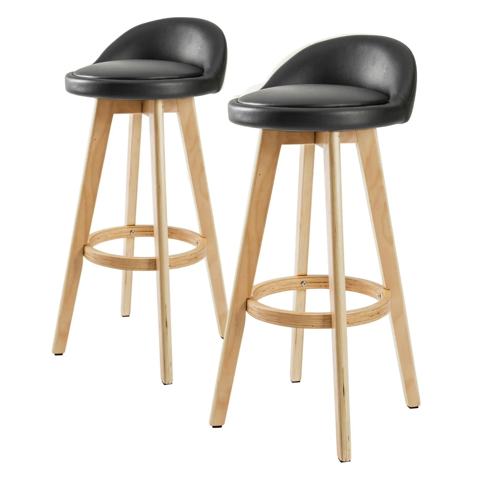 2X 72cm Wood Bar Stool Leather LEILA - BLACK