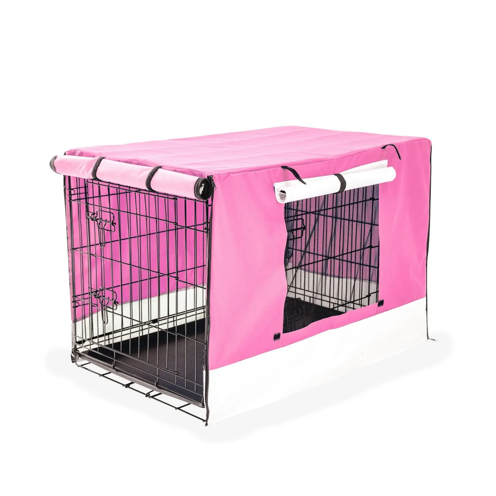 24in Foldable Wire Dog Cage with Tray + PINK Cover