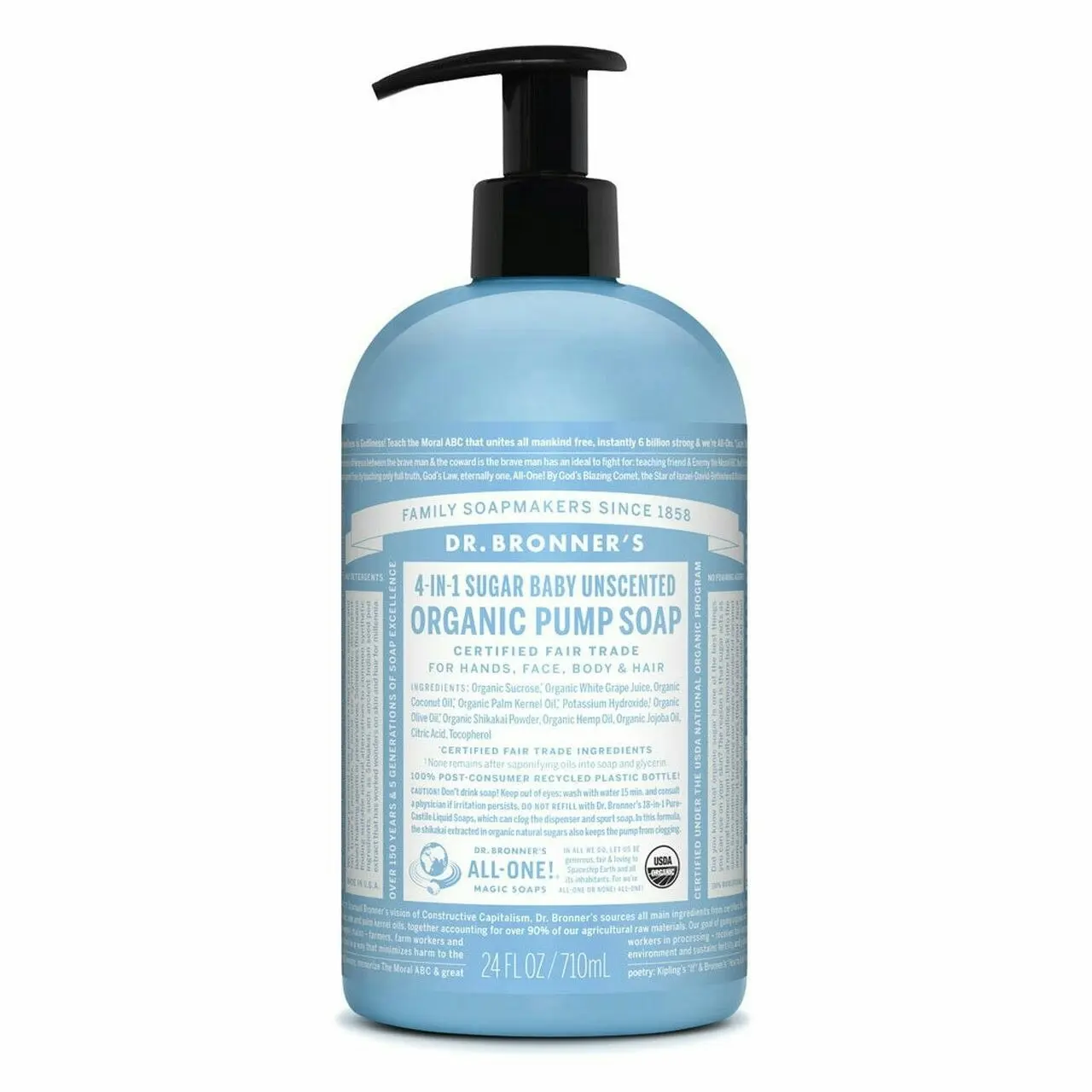 Dr. Bronner's 4-in-1 Sugar Baby Unscented Organic Pump Soap 710ml