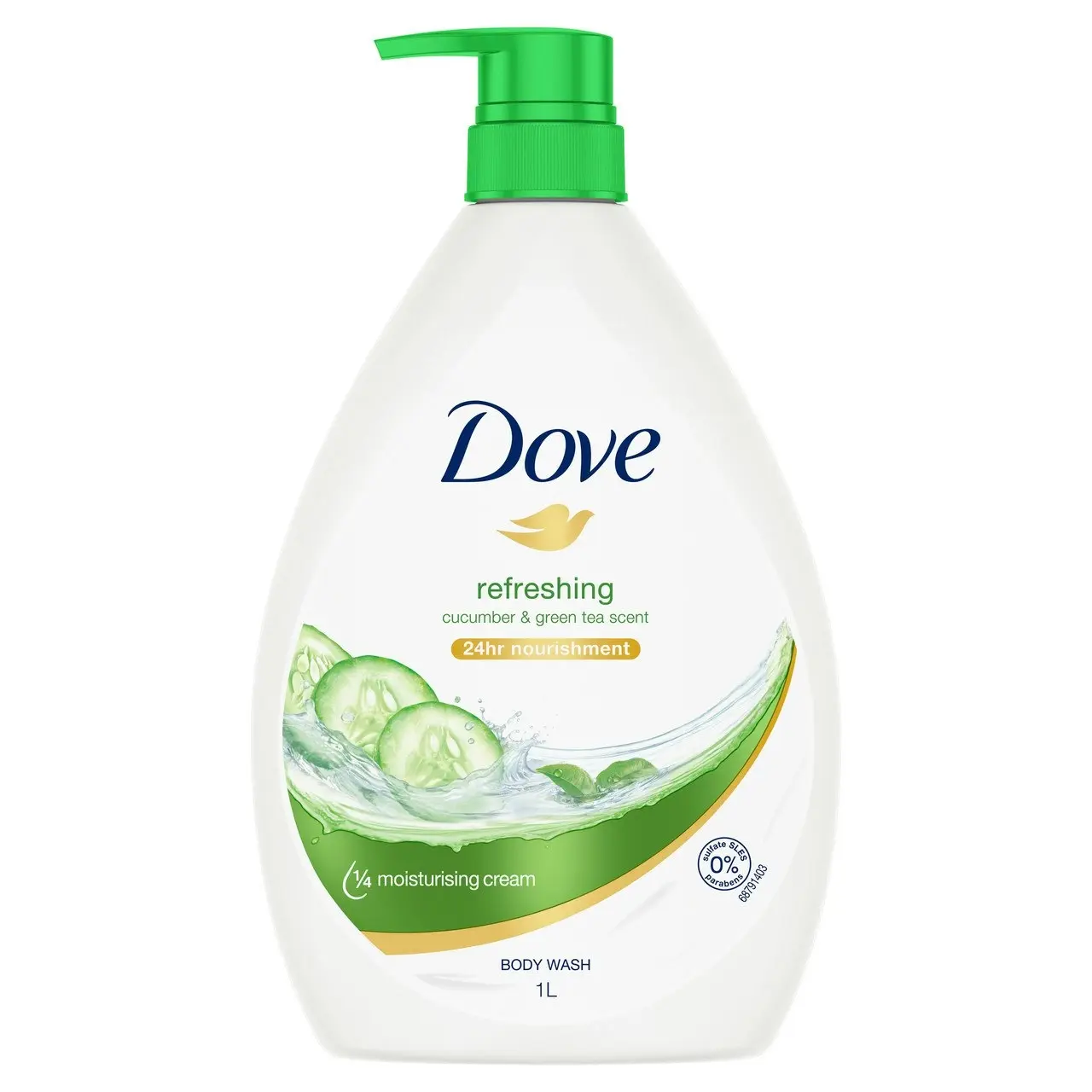 Dove Refreshing Body Wash 24hr nourishment With Cucumber & Green Tea Scent with 1/4 moisturising cream 1 L