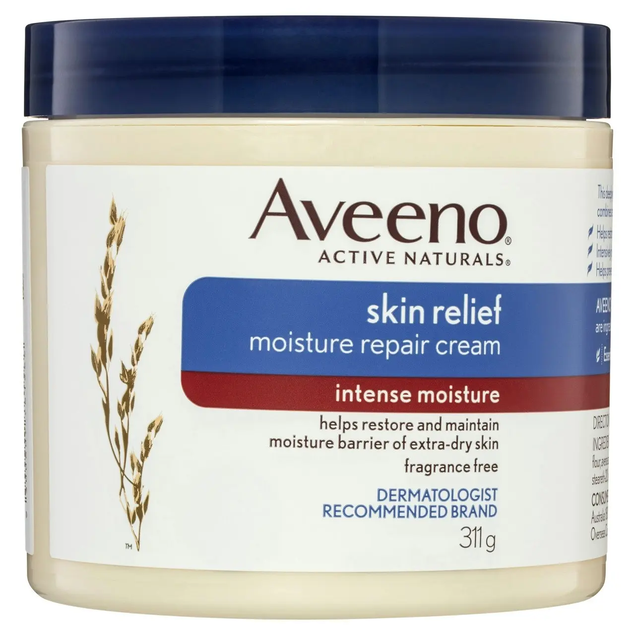 Aveeno Skin Relief Intense Moisture Repair Fragrance Free Body Cream 24-Hour Hydration Restore Very Dry Sensitive Skin 311g