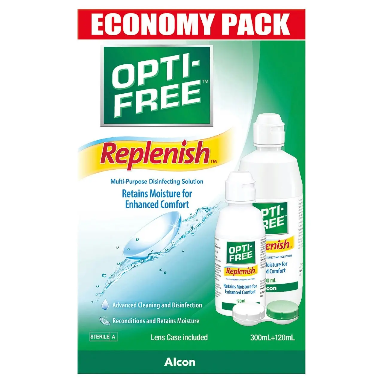 OPTI-FREE Replenish Contact Lens Solution Economy Pack 300mL + 120mL