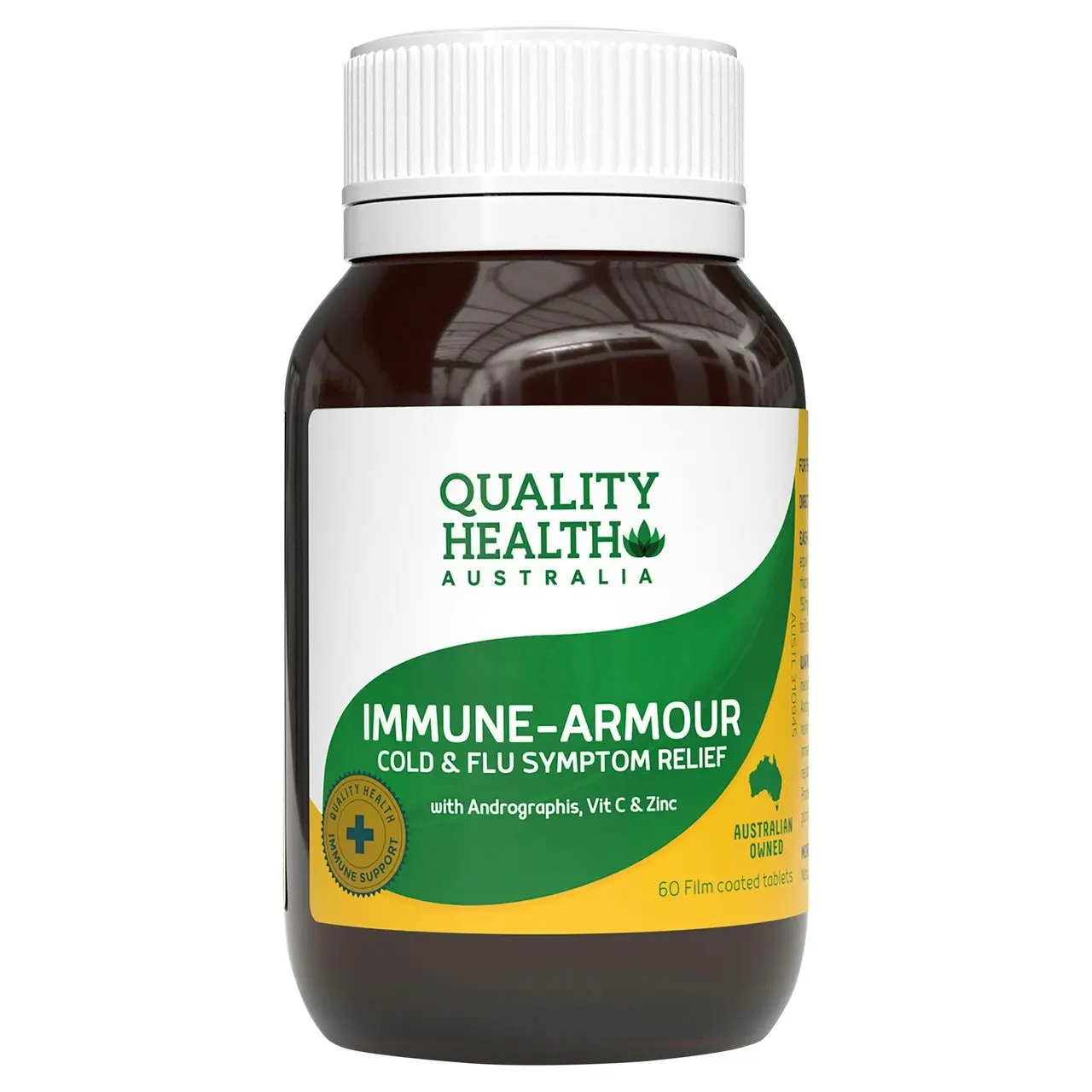 Quality Health Australia Immune-Armour Cold & Flu Symptom Relief with Andrographis, Vit C & Zinc 60s