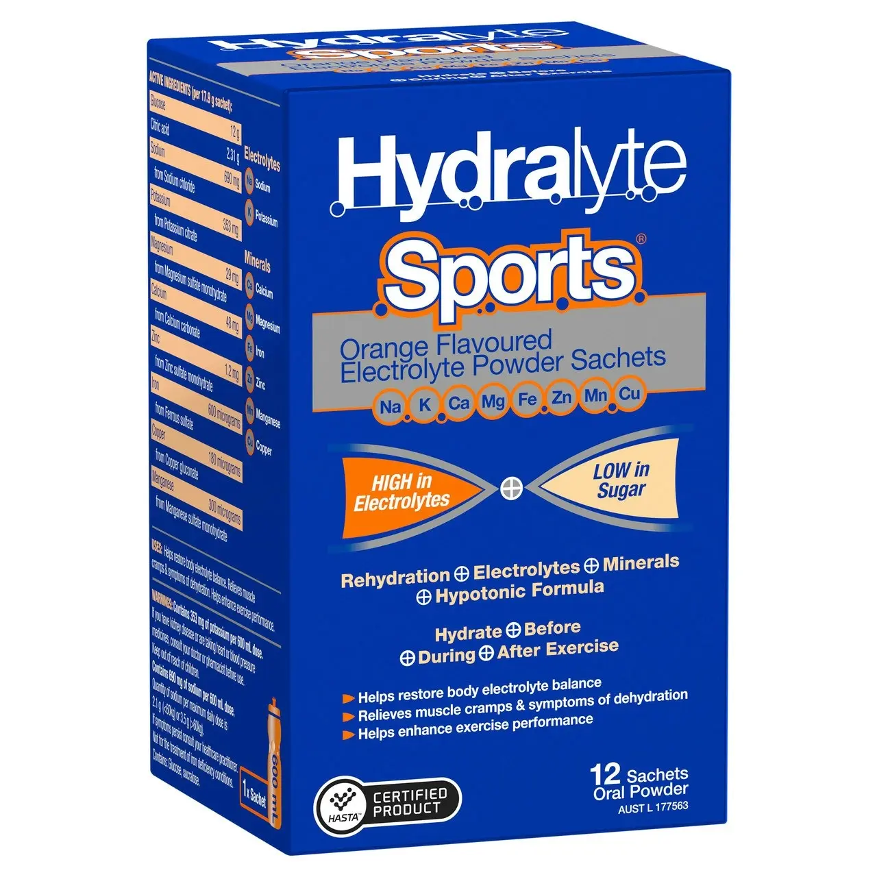 Hydralyte Sports Orange Flavoured 12 Sachets