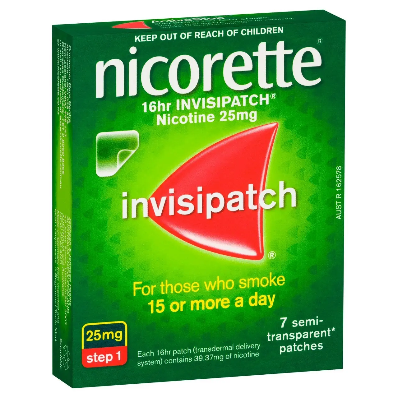 Nicorette Quit Smoking Nicotine 16 hour Invisipatch Step 1 25mg 7 Pack