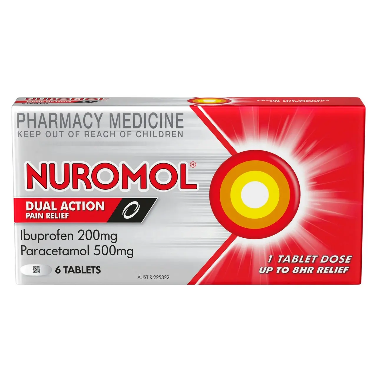 NUROMOL 200mg Strong Pain Relief Tablets Ibuprofen/500mg Paracetamol 6 pack