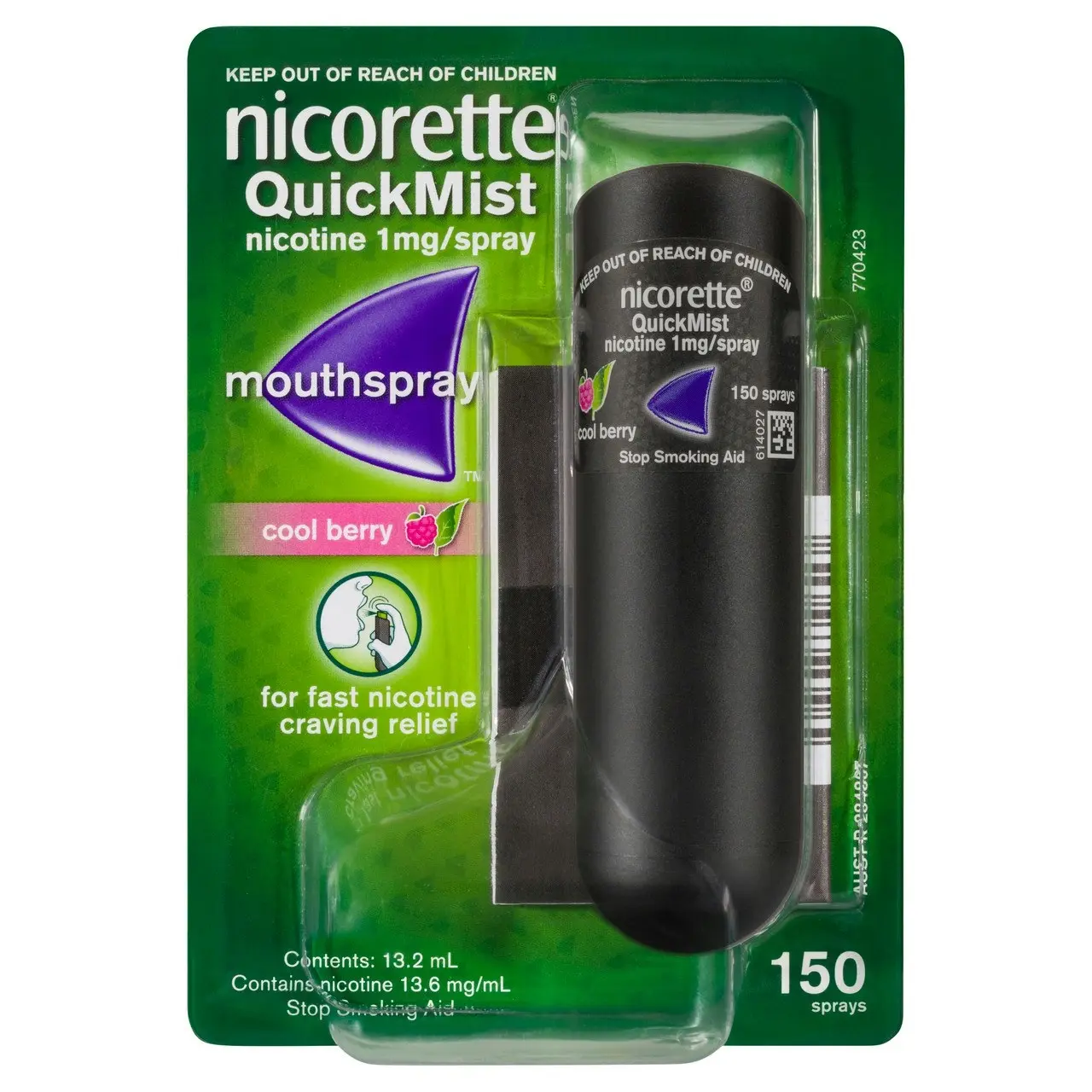 Nicorette Quit Smoking QuickMist Nicotine Mouth Spray Cool Berry 150 Pack